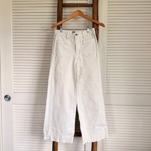 Gap Wide Leg Jeans Womens 26 Cream White High Rise Patch Pocket Denim